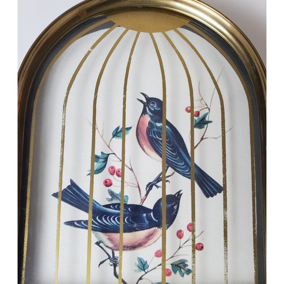 Set of two (2) Vintage Trompe L'oeil Style Framed Birds in Birdcage Brass Decor - Picture 5 of 11